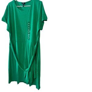 Chaps Green Short Sleeve Tie Waist Slub Knit Dress XL